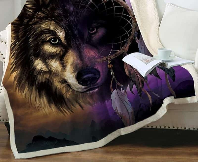 BeddingOutlet Wolf avec attrapeur de r ves Sherpa jeter couverture 3D montagnes paysage couvre lit violet