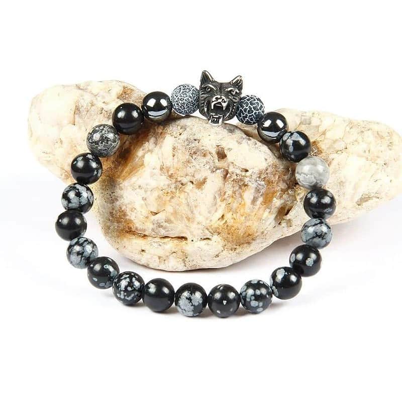 Bracelet en acier inoxydable pour hommes Ailatu Bracelets en perles de loup avec obsidienne de 8mm e4cf646d 6e04 4a81 b250 3352347f5b3a