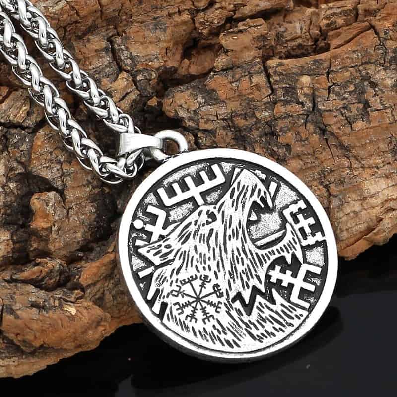 Collier pendentif nordique viking amulette loup odin pa en