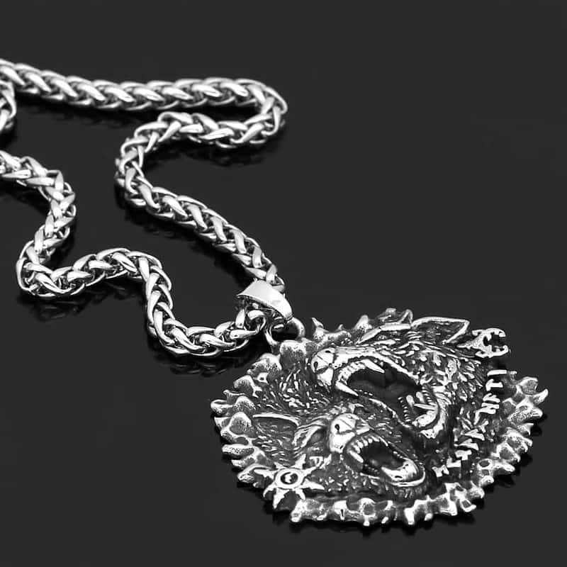 Odin loup Geri et Freki amulette rune viking collier en acier inoxydable avec valknut sac cadeau a971b680 c1d5 45f5 9149 3be4c7d8f54e