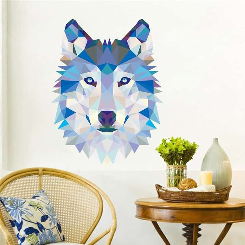 Wolf polychrome Stickers muraux amovibles vinyle peintures murales Art ours d calcomanies salon p pini re